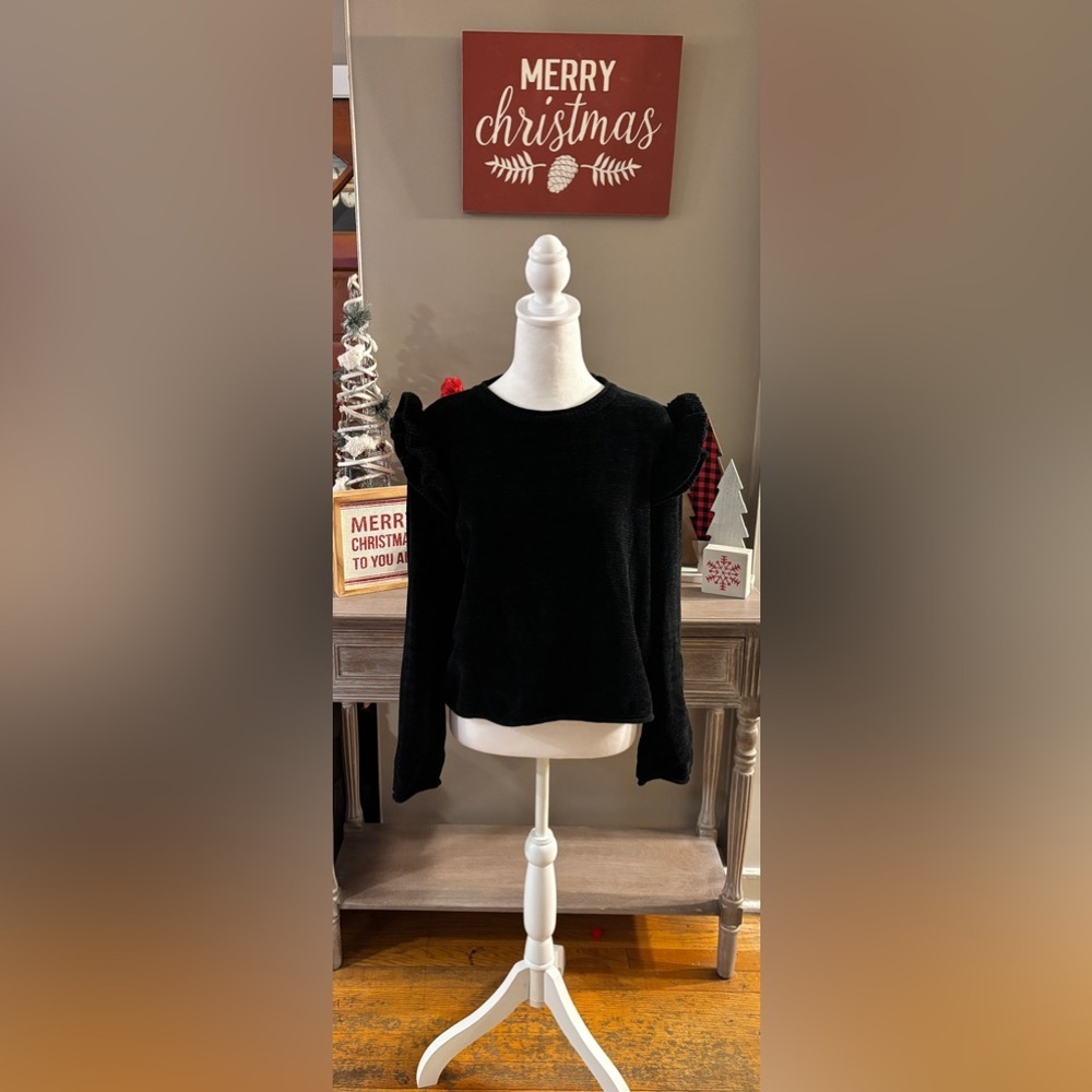 Zara Knit Chenille Ruffle Sleeve Sweater